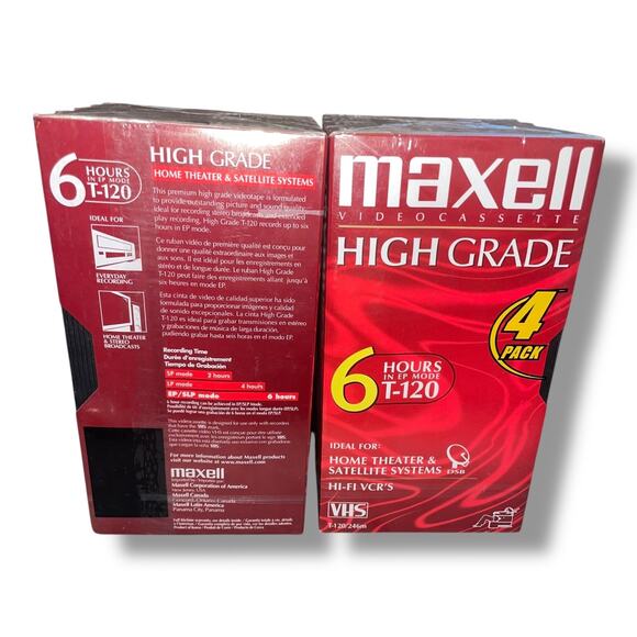 Maxell High Grade Hi-Fi VCR Video Cassette T-120 6 Hour VHS SEALED Lot of 8 - Picture 7 of 10